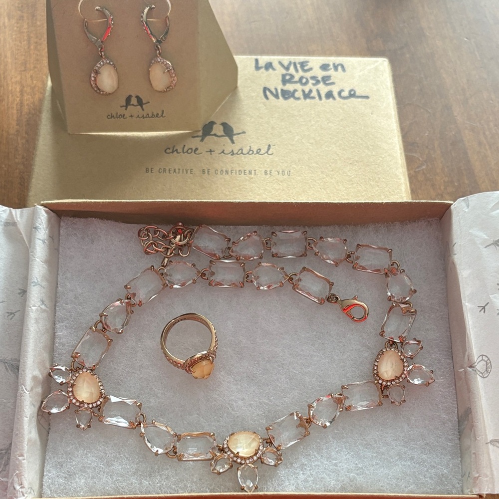 Chloe + Isabel La Vie en Rose Set Rose Gold and Cream Necklace Set